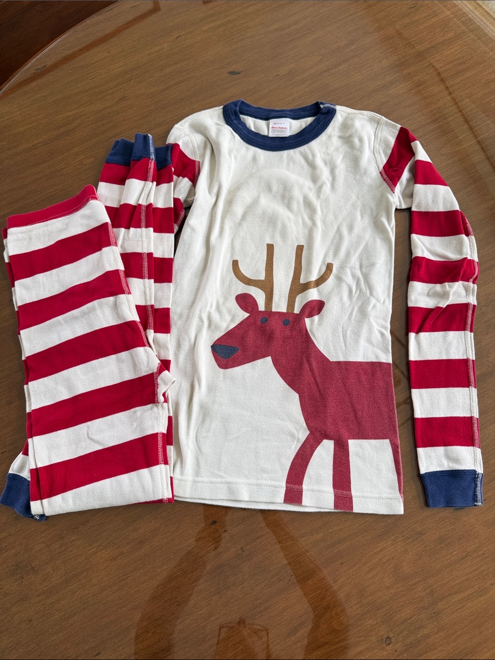 Hanna Andersson Red & White Reindeer Stripe Pajama Set